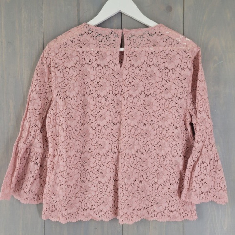 Zara Woman Floral Lace Blouse Womens Large Pink Bell Sleeve Romantic Boho - Picture 2 of 9